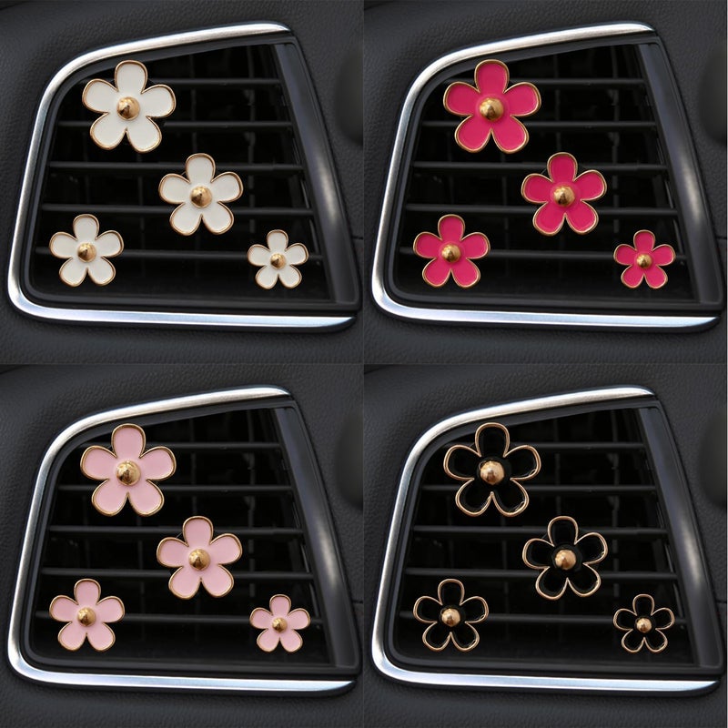 SPANICE Daisy Air Vent Clips, 4 Pcs Cute Flower Car Air Conditioning Outlet Clip Car Air Freshener Clip Charm Car Inter Decor Accessories for Women (Black) - Image 5